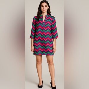 Bianca Colette Colorful Silk‎ Zigzag Pattern Mod Retro Festival Party Dress